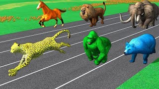 Long Slide Game With Elephant Gorilla Buffalo Hippopotamus Tiger - 3d Animal Game - Funny 3d Animals