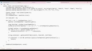 Codsoft Internship-Task 4(Java Programming)QUIZ APPLICATION WITH TIMER