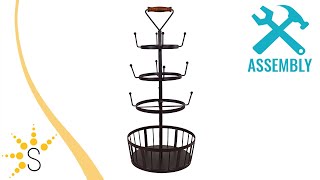 Sunnydaze Round 4-Tier Coffee Mug Tree with Basket - Dark Brown-CFT-680