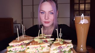 MUKBANG | Клаб сендвичи с курицей, говядиной | Club sandwich chicken, beef не ASMR