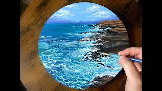 Ocean Seascape Waves on Rocks Acrylic Painting