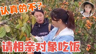 表妹跟小妹上山摘柿子，表妹突然说要请相亲对象老谭吃饭，咋回事【广西小九妹】