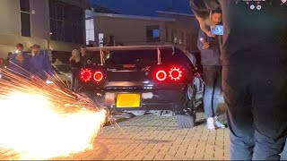 R34 Skyline GT-T Big Flames and Sparks 2-step and anti-lag
