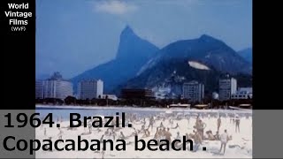 1964. Rio de Janeiro, Brazil.1960s Old video.Copacabana beach.Cityscape taken while driving a car