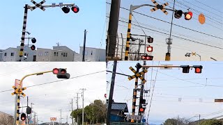 【踏切】色々な遮断かんが地面を叩く踏切 (Railroad crossing in Japan)