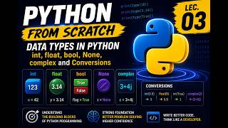 Data Types in Python | int, float, bool, None & complex | Python From Scratch | Lec. 03