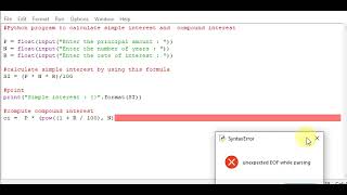 Python program to calculate simple interest and compound interest