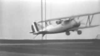 Grumman F3F Biplane Hard Landing on Aircraft Carrier USS Wasp