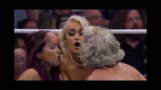 Mariah May, Toni Storm and Mina Shirakawa three way kiss(AEW Forbidden Door 2024)