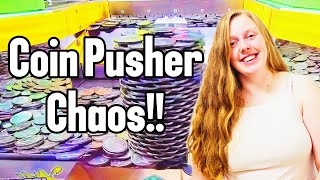 Coin Pusher Chaos: Winning Jackpots on The Dave and Buster's Coin Pushers!!