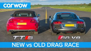 Audi R8 V8 2008 vs new TTS - DRAG RACE, ROLLING RACE & BRAKE TEST