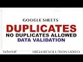 Google Sheets - Data Validation for No Duplicates, Excel Compatible