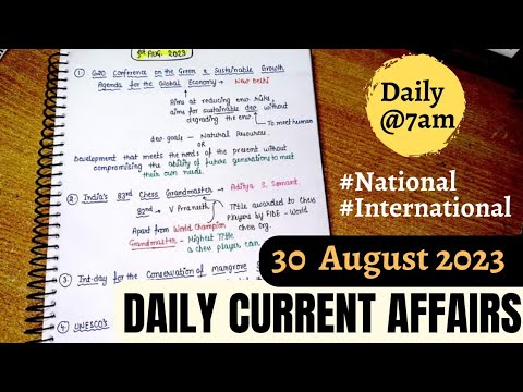 30th August 2023 Daily Current Affairs Handwritten Notes An