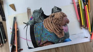 Dog Sketch Easy | Colour sketch | Brustro 72 Shades | A realistic dog sketch