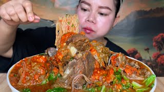 Bakso urat sapi extra tetelan tulang daging sapi sambal 1 mangkok pake soun Mukbang