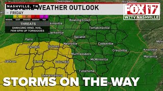 STORMS in Middle Tennessee may bring HIGH WINDS, HEAVY RAIN, and POSSIBLE TORNADO