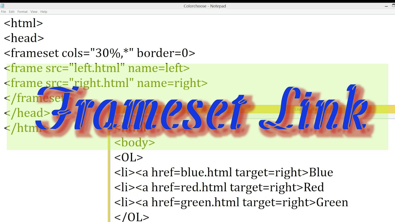 HTML Frameset Tag | How To Create Frameset Link In Html | HTML Frameset ...