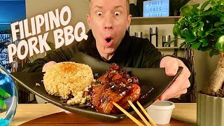 DELICIOUS Filipino Style Pork BBQ Skewers With Garlic Rice | MASARAP INIHAW | Filipino Food Review