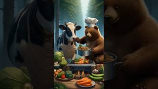 Beautiful story of cow and bear| bear cow story | #cow #shorts #animals #trending #bear #ai