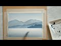 easy watercolor landscape monochrome painting for beginners. gradient watercolor wash technique.