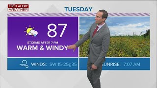 Warm and windy Tuesday with late storms likely | First Alert forecast - Sept. 6, 7:30 p.m.