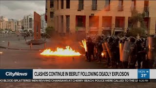 Clashes continue in Beirut following deadly explosion