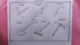 how to draw agricultural tools with names