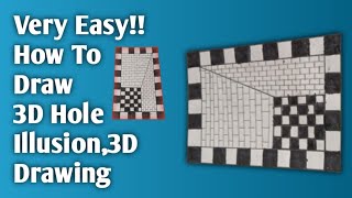 Very Easy!! How To Draw 3D Hole Illusion - 3D Trick Art On Paper | 3D Drawing Hole Easy | 3D Drawing