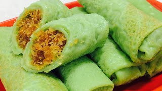 Kuih Ketayap | Kuih Dadar Gulung | Crepe Roll Filled With Caramalized grated coconut