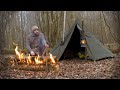 Bushcraft Camp - Polish Lavvu Shelter - Long Log fire - Rib Eye Steak