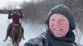 Horseback riding through the snow with a drone Ontario, Canada