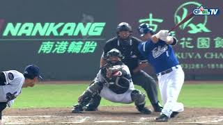 08/24 富邦 vs Lamigo 三局上，林哲瑄擊出中外野飛球，詹智堯不斷的後退，最後接殺出局