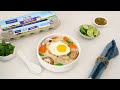 Thai-style Crispy Fried Egg with Green Curry Noodle Soup with Naturegg Omega 3 shell eggs