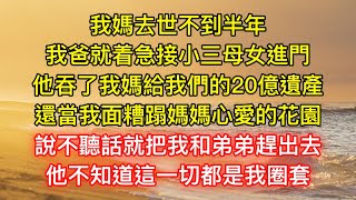 我媽去世不到半年，我爸就着急接小三母女進門，他吞了我媽給我們的20億遺產，還當我面糟蹋媽媽心愛的花園，說不聽話就把我和弟弟趕出去，他不知道這一切都是我圈套