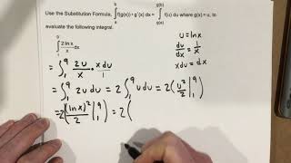 Use substitution to evaluate a definite integral with natural logs