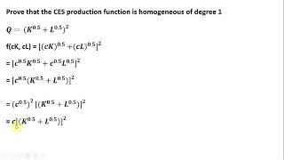 CES Production Function is Homogeneous of Degree 1