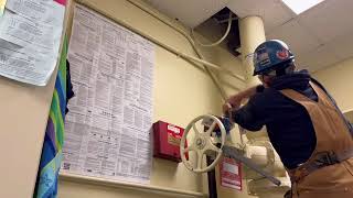 Fixing a fire sprinkler leak up high!