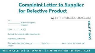 Complaint Letter To Supplier For Defective Product