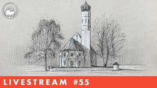 Drawing a Church in Pen & Ink - LiveStream #55