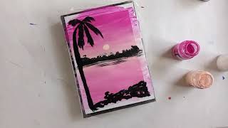 beautiful pink Sunset Painting Ideas For Beginners//