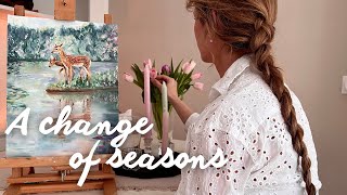 The first days of spring 🌸 Creating an oil painting of two deers