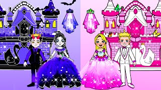 Paper Dolls Dress Up - Purple Sadako VS Pink Rapunzel Wedding Handmade - Barbie Story & Crafts