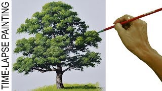 How to Paint Realistic Oak Tree | Acrylic Painting Tutorial in Time Lapse