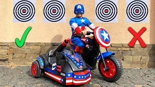 Dima pretend play like a Captain America - Unboxing power wheels bike Avengers