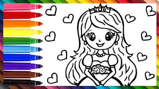 Dibuja y Colorea Una Princesa Con Flores 👸💐❤️🧡💛💚💙💜🌈 Dibujos Para Niños