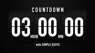 3 Hour Countdown Timer 🕙 Flip Clock with Simple Beeps 🔊🖤