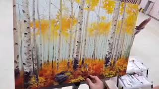 [야외로Art] 자작나무 유화 마무리 나이프 표현기법/Birch oil painting finishing knife technique