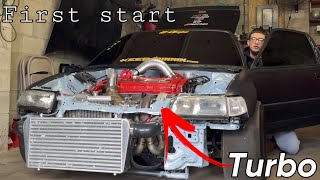 FIRST START OF MY B16 TURBO HONDA CRX