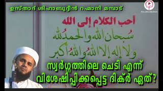 സ്വർഗ്ഗത്തിലെ ചെടി എന്ന് വിശേഷിപ്പിക്കപ്പെട്ട ദിക്ർ ഏത്? ഉസ്താദ് ശിഹാബുദ്ധീൻ റഹ്മാനി മമ്പാട്