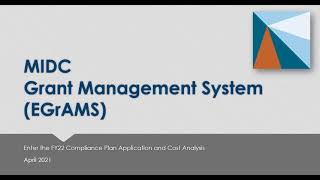 MIDC EGrAMS Training part 2: Enter FY22 plan and cost analysis